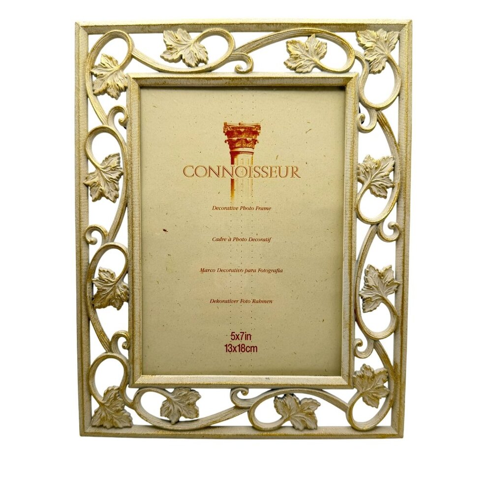 Connoisseur Off White Metal Ornate Floral Vintage 1990's Photo Frame 4x6 Inch